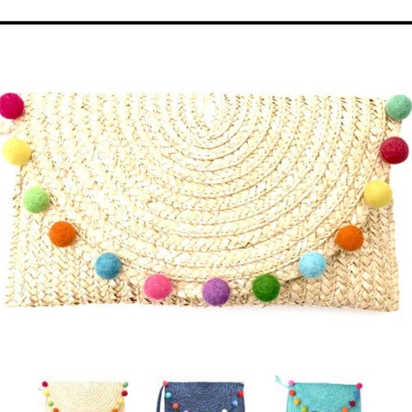 Accessory Concierge Handbags - Accessory Concierge Straw Pom Pom Clutch